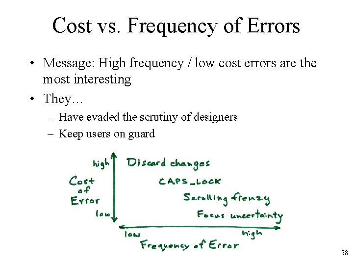 Cost vs. Frequency of Errors • Message: High frequency / low cost errors are