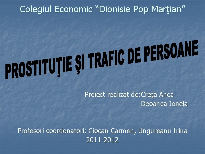 Colegiul Economic “Dionisie Pop Marţian” Proiect realizat de: Creţa Anca Deoanca Ionela Profesori coordonatori: