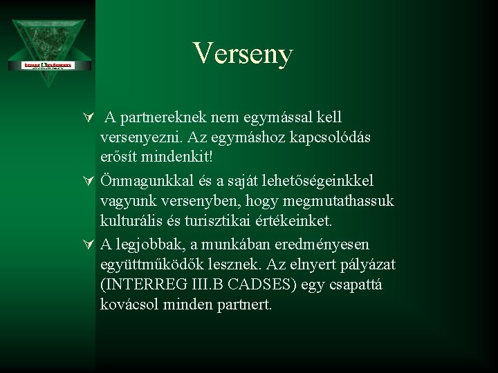 Verseny Ú A partnereknek nem egymással kell versenyezni. Az egymáshoz kapcsolódás erősít mindenkit! Ú