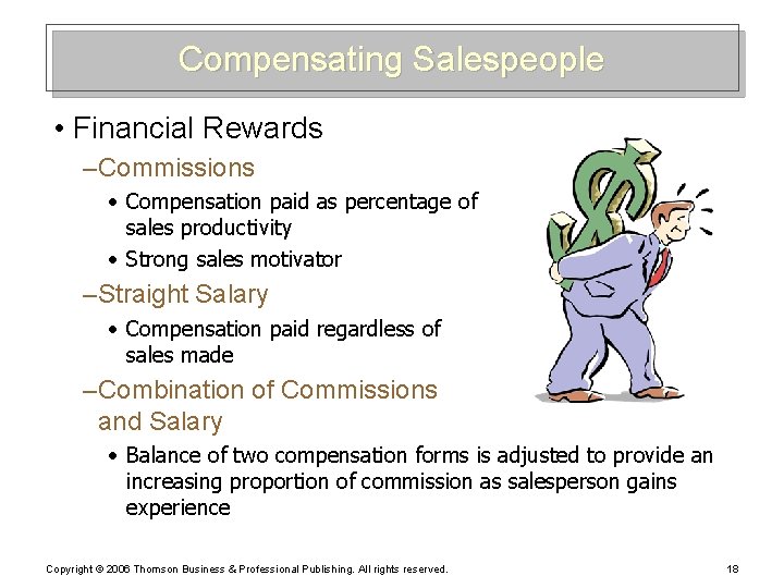 Compensating Salespeople • Financial Rewards – Commissions • Compensation paid as percentage of sales