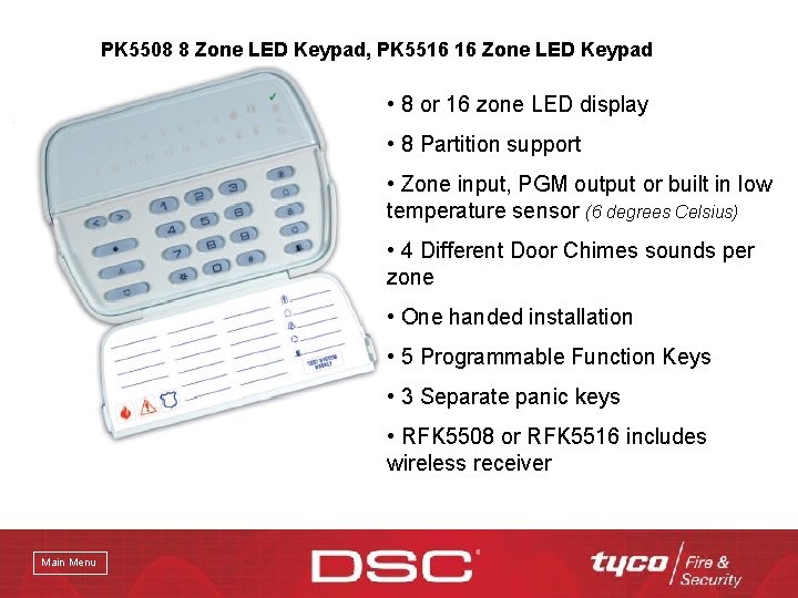 PK 5508 8 Zone LED Keypad, PK 5516 16 Zone LED Keypad • 8