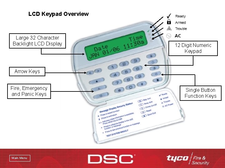 LCD Keypad Overview Large 32 Character Backlight LCD Display 12 Digit Numeric Keypad Arrow