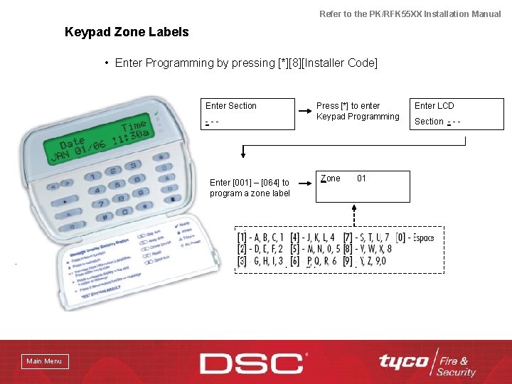 Refer to the PK/RFK 55 XX Installation Manual Keypad Zone Labels • Enter Programming