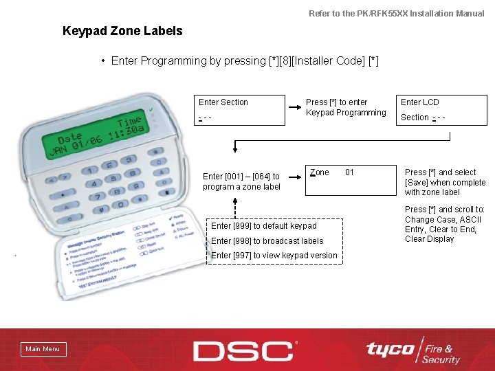 Refer to the PK/RFK 55 XX Installation Manual Keypad Zone Labels • Enter Programming