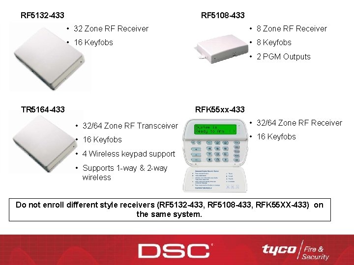 RF 5132 -433 RF 5108 -433 • 32 Zone RF Receiver • 8 Zone