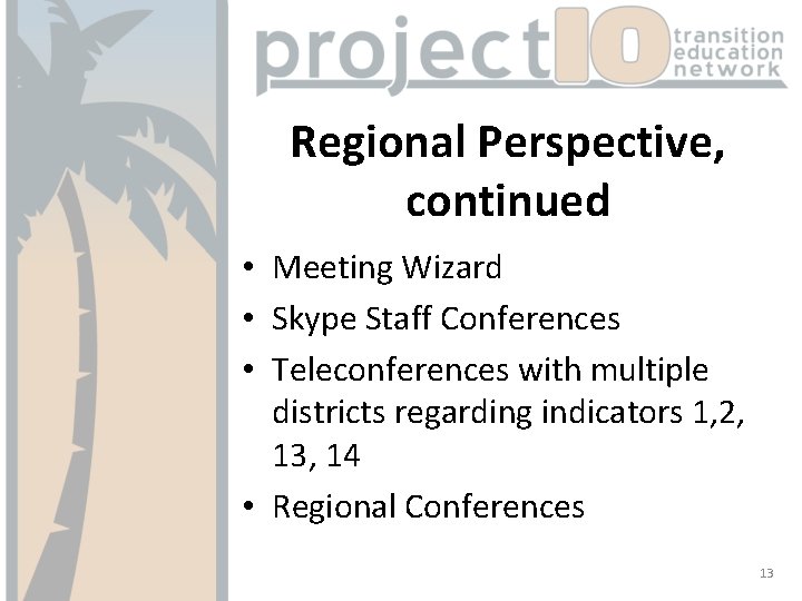 Regional Perspective, continued • Meeting Wizard • Skype Staff Conferences • Teleconferences with multiple