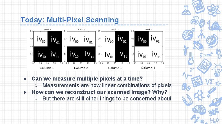 Today: Multi-Pixel Scanning ● Can we measure multiple pixels at a time? ○ Measurements
