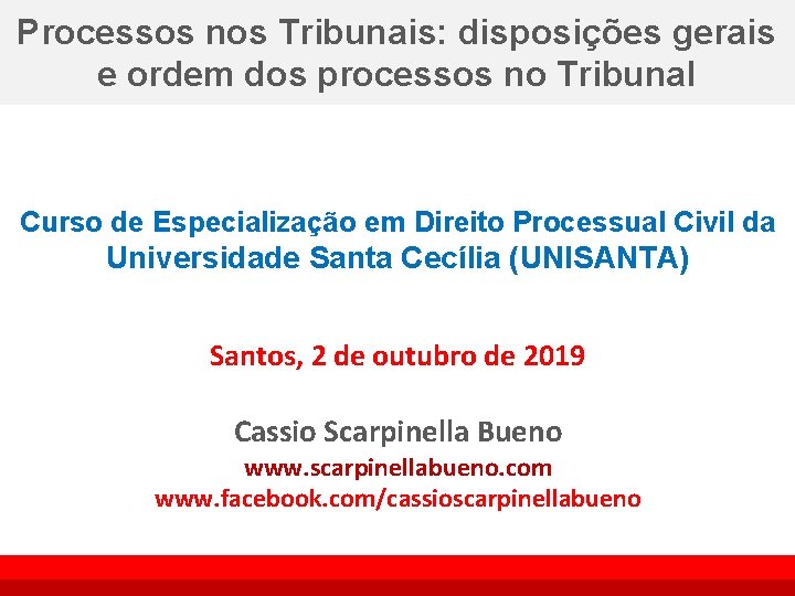 Processos nos Tribunais: disposições gerais e ordem dos processos no Tribunal Curso de Especialização