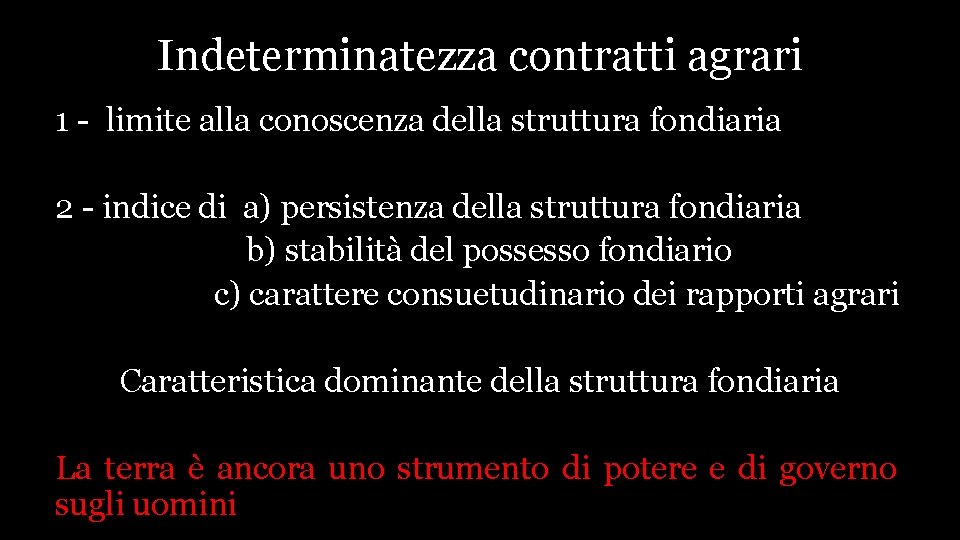 Indeterminatezza contratti agrari 1 - limite alla conoscenza della struttura fondiaria 2 - indice