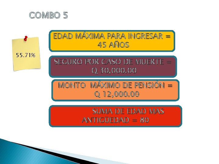 COMBO 5 EDAD MÁXIMA PARA INGRESAR = 45 AÑOS 55. 71% SEGURO POR CASO