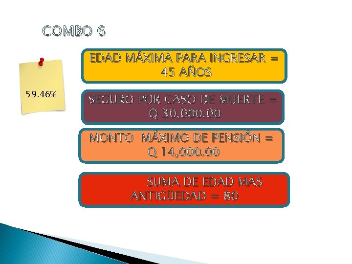 COMBO 6 EDAD MÁXIMA PARA INGRESAR = 45 AÑOS 59. 46% SEGURO POR CASO