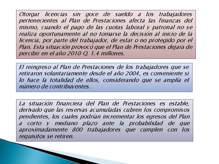 Otorgar licencias sin goce de sueldo a los trabajadores pertenecientes al Plan de Prestaciones