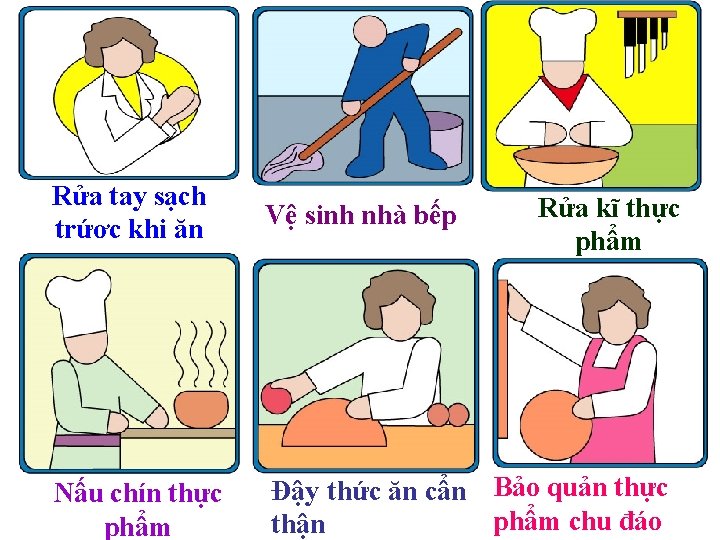 Rửa tay sạch trứơc khi ăn Vệ sinh nhà bếp Nấu chín thực phẩm