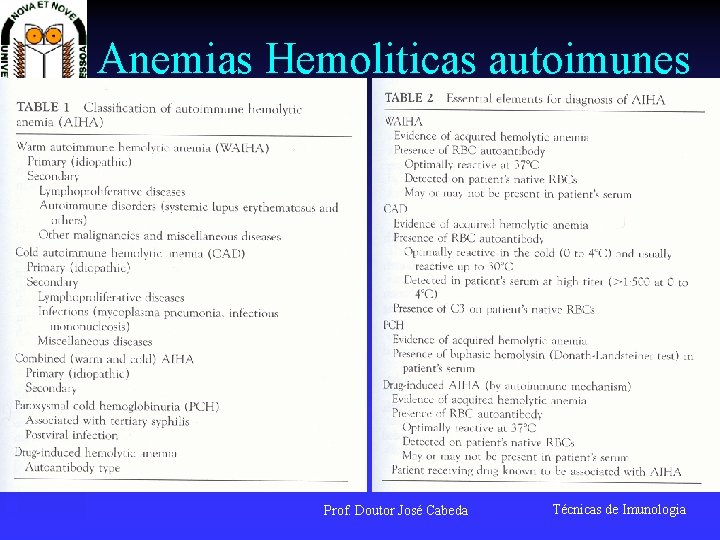 Anemias Hemoliticas autoimunes Prof. Doutor José Cabeda Técnicas de Imunologia 