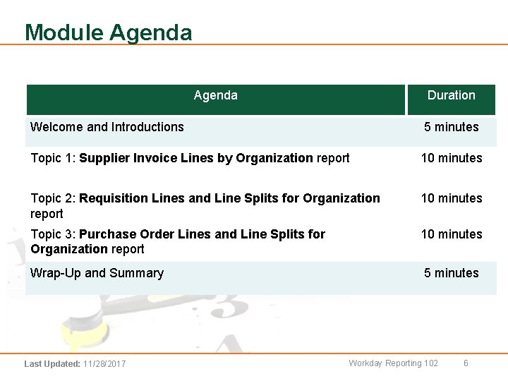 Module Agenda Step List Agenda Duration Welcome and Introductions 5 minutes Topic 1: Supplier