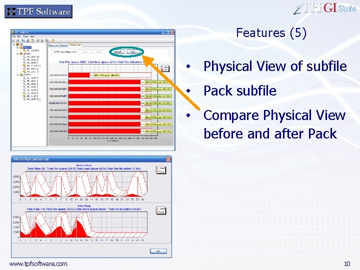 Suite Features (5) • Physical View of subfile • Pack subfile • Compare Physical