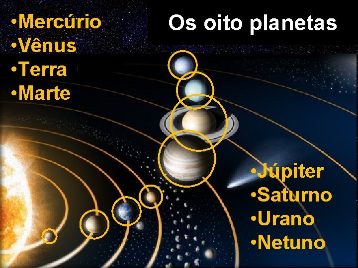  • Mercúrio • Vênus • Terra • Marte Os oito planetas • Júpiter