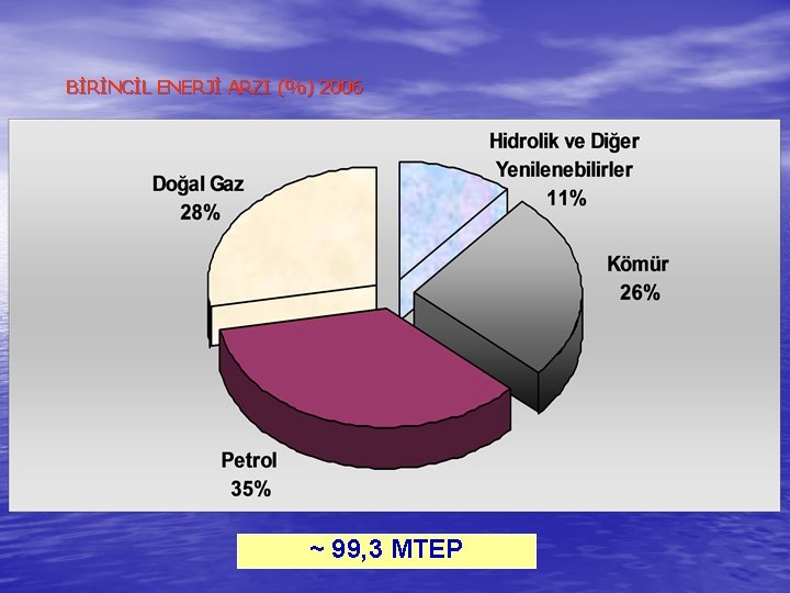 BİRİNCİL ENERJİ ARZI (%) 2006 ~ 99, 3 MTEP 