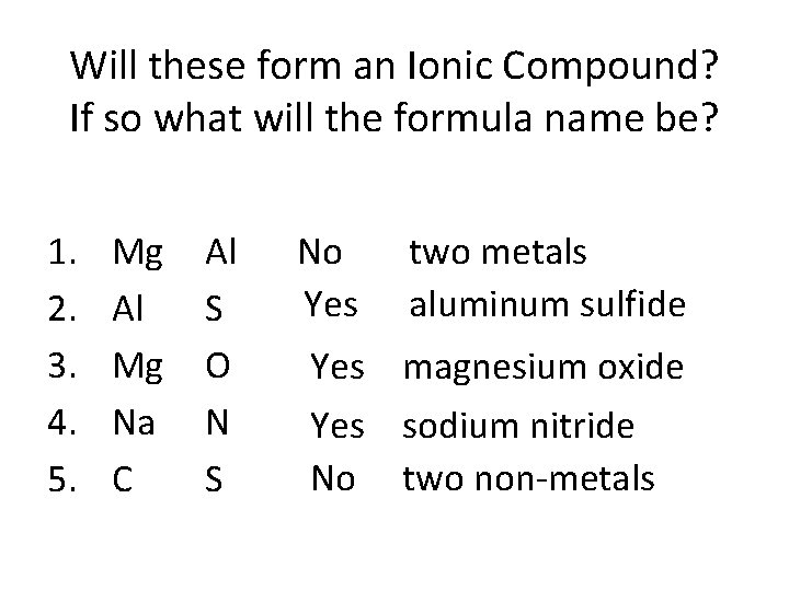 Will these form an Ionic Compound? If so what will the formula name be?