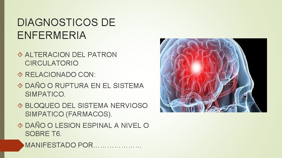 DIAGNOSTICOS DE ENFERMERIA ALTERACION DEL PATRON CIRCULATORIO RELACIONADO CON: DAÑO O RUPTURA EN EL