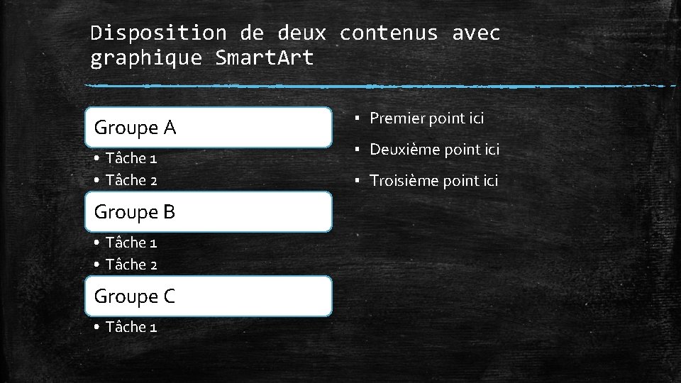 Disposition de deux contenus avec graphique Smart. Art Groupe A • Tâche 1 •