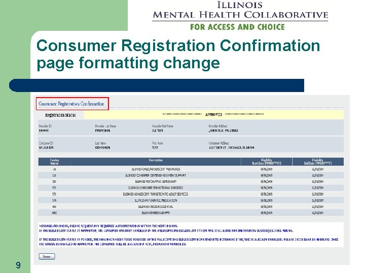 Consumer Registration Confirmation page formatting change 9 