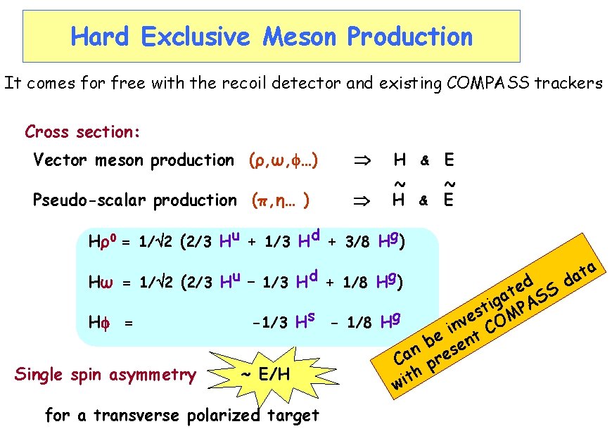 Hard Exclusive Meson Production It comes for free with the recoil detector and existing