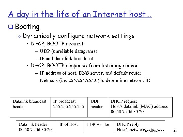 A day in the life of an Internet host… q Booting v Dynamically configure