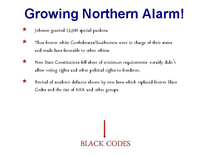 Growing Northern Alarm! « Johnson granted 13, 500 special pardons. « Thus former white