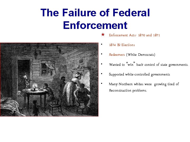 The Failure of Federal Enforcement « Enforcement Acts- 1870 and 1871 • 1874 Bi-Elections