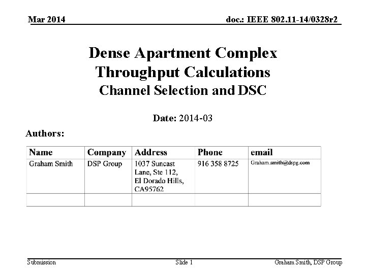 Mar 2014 doc. : IEEE 802. 11 -14/0328 r 2 Dense Apartment Complex Throughput