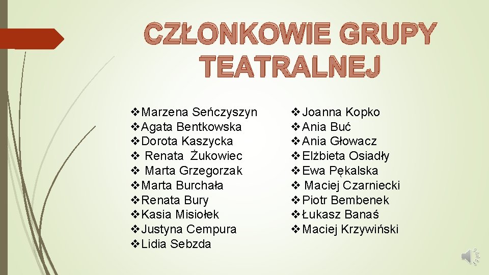 CZŁONKOWIE GRUPY TEATRALNEJ v. Marzena Seńczyszyn v. Agata Bentkowska v. Dorota Kaszycka v Renata