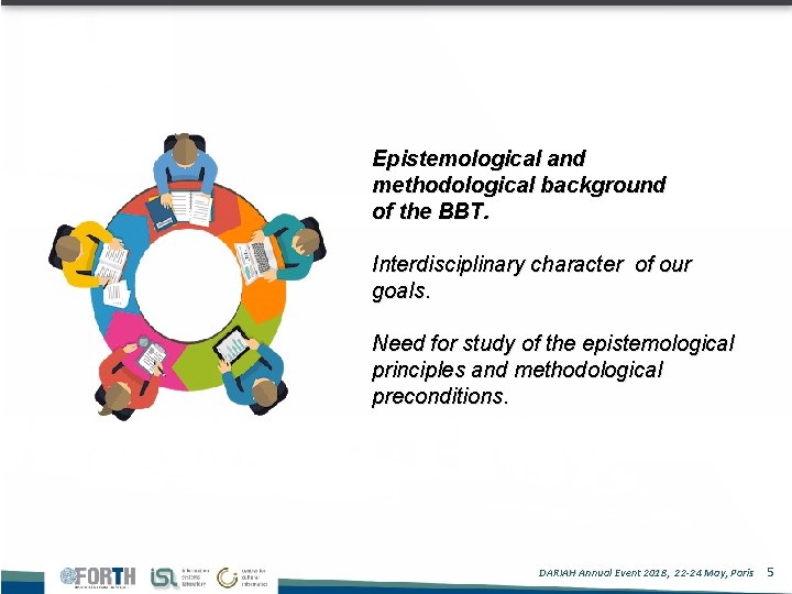 Epistemological and methodological background of the BBT. Interdisciplinary character of our goals. Need for