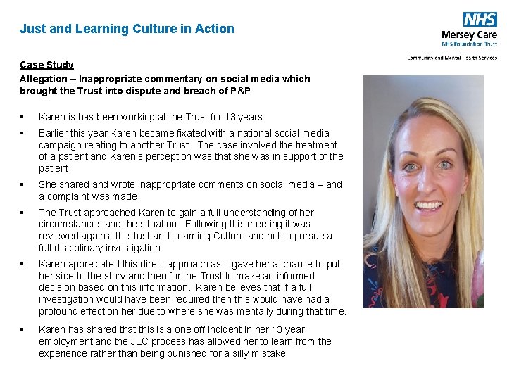 Just and Learning Culture in Action Case Study Allegation – Inappropriate commentary on social