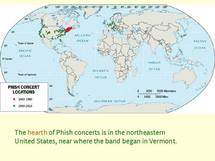 The hearth of Phish concerts is in the northeastern United States, near where the