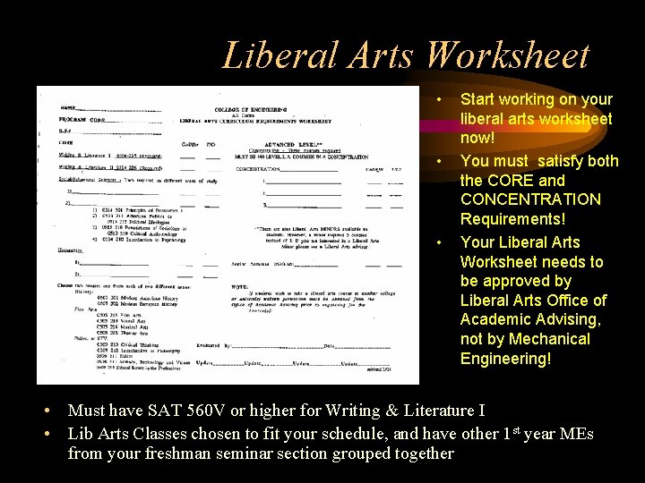 Liberal Arts Worksheet • • • Start working on your liberal arts worksheet now!