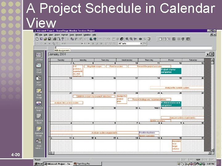 A Project Schedule in Calendar View 4 -30 A Project Schedule in Calendar View 4 -30