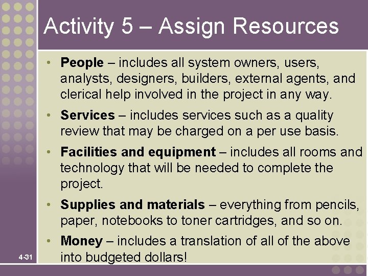 Activity 5 – Assign Resources • People – includes all system owners, users, analysts, Activity 5 – Assign Resources • People – includes all system owners, users, analysts,