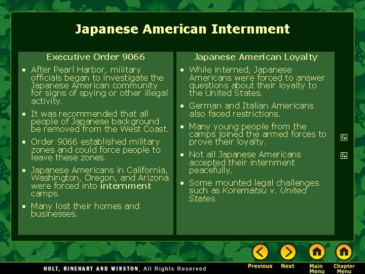 Japanese American Internment Executive Order 9066 • After Pearl Harbor, military officials began to