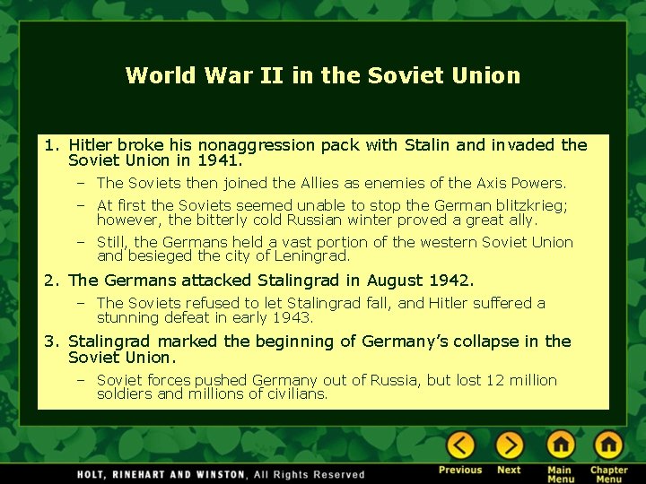 World War II in the Soviet Union 1. Hitler broke his nonaggression pack with