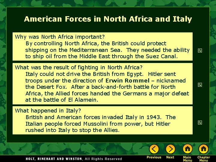 American Forces in North Africa and Italy Why was North Africa important? By controlling