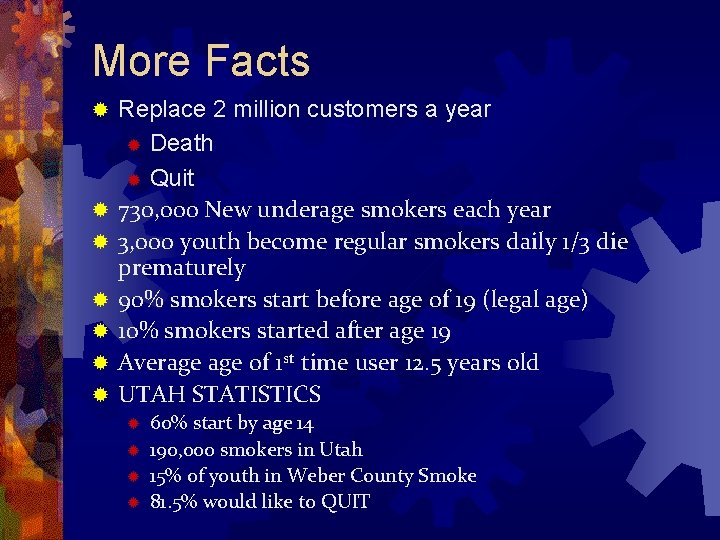More Facts ® ® ® ® Replace 2 million customers a year ® Death