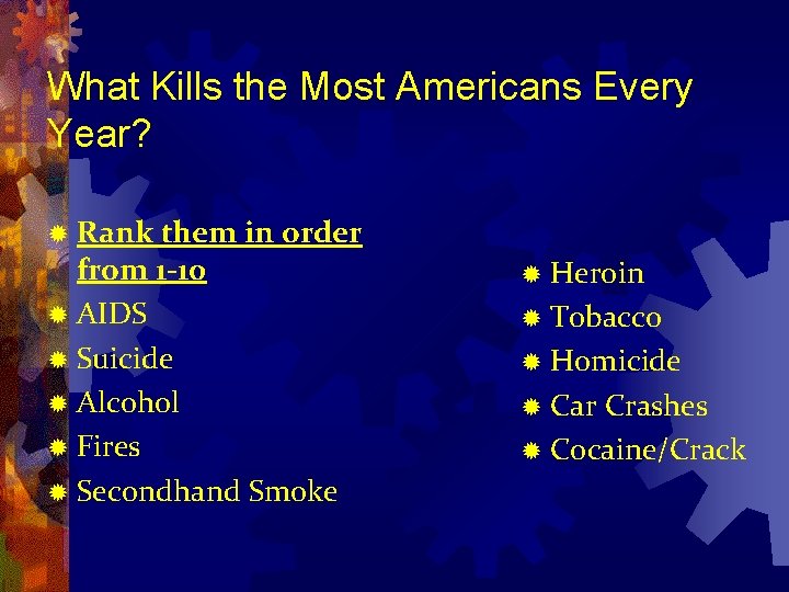 What Kills the Most Americans Every Year? ® Rank them in order from 1