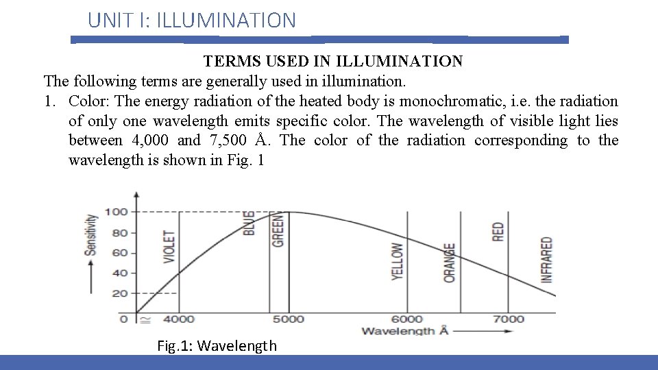 UNIT I: ILLUMINATION TERMS USED IN ILLUMINATION The following terms are generally used in
