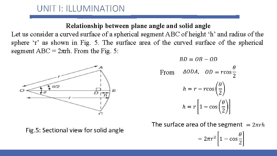 UNIT I: ILLUMINATION Relationship between plane angle and solid angle Let us consider a