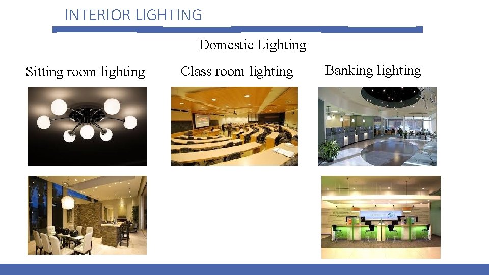 INTERIOR LIGHTING Domestic Lighting Sitting room lighting Class room lighting Banking lighting 