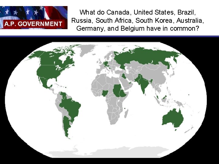 What do Canada, United States, Brazil, Russia, South Africa, South Korea, Australia, Germany, and