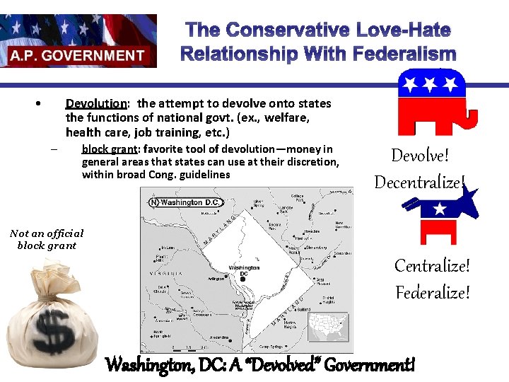 The Conservative Love-Hate Relationship With Federalism • Devolution: the attempt to devolve onto states