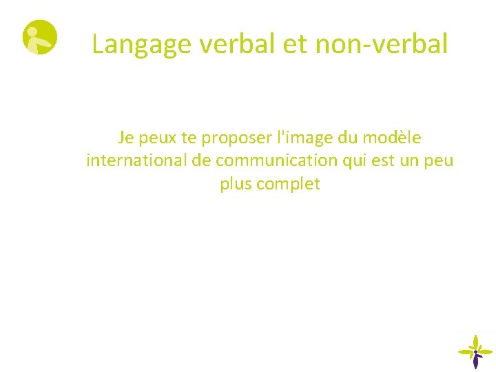 Langage verbal et non-verbal Je peux te proposer l'image du modèle international de communication