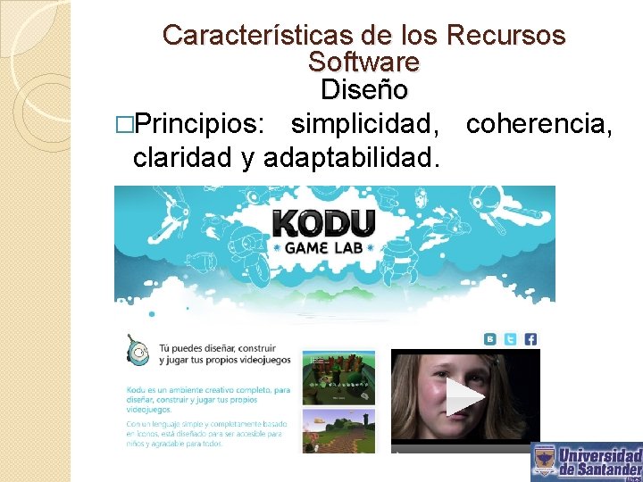 Características de los Recursos Software Diseño �Principios: simplicidad, coherencia, claridad y adaptabilidad. �. 